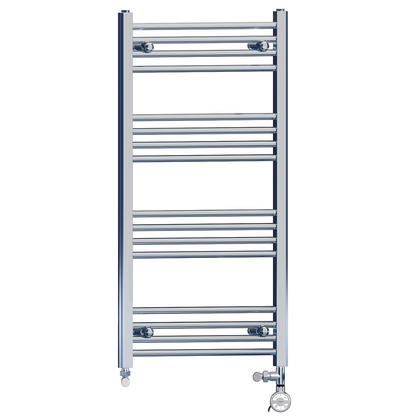  Dual Fuel 550 x 1000mm High Flat Chrome Heated Towel Rail Radiator Stock Clearance - (incl. Valves + Electric Heating Kit) 