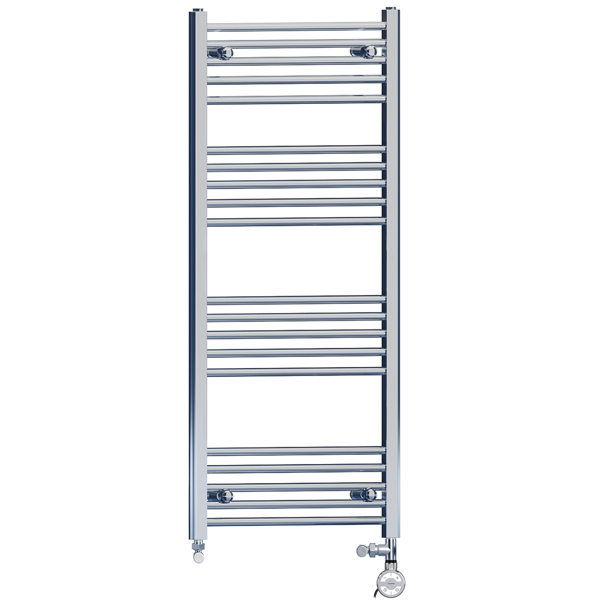  Dual Fuel 550 x 1200mm High Flat Chrome Heated Towel Rail Radiator Stock Clearance - (incl. Valves + Electric Heating Kit)