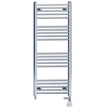  Dual Fuel 550 x 1200mm High Flat Chrome Heated Towel Rail Radiator Stock Clearance - (incl. Valves + Electric Heating Kit) 