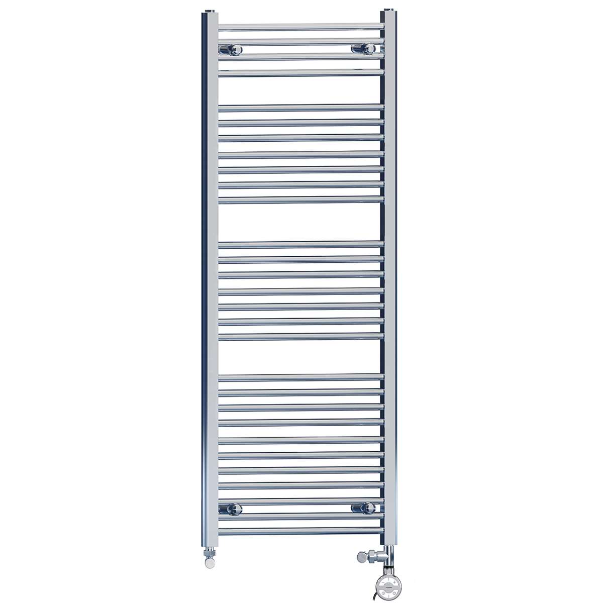  Dual Fuel 600 x 1500mm High Flat Chrome Heated Towel Rail Radiator Stock Clearance - (incl. Valves + Electric Heating Kit)