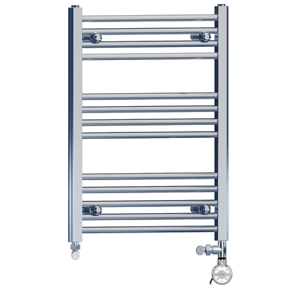  Dual Fuel 600 x 700mm High Flat Chrome Heated Towel Rail Radiator Stock Clearance - (incl. Valves + Electric Heating Kit) 