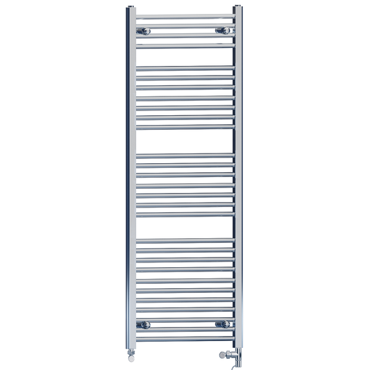 Dual Fuel 500 x 1500mm High Flat Chrome Heated Towel Rail Radiator Stock Clearance - (incl. Valves + Electric Heating Kit) 