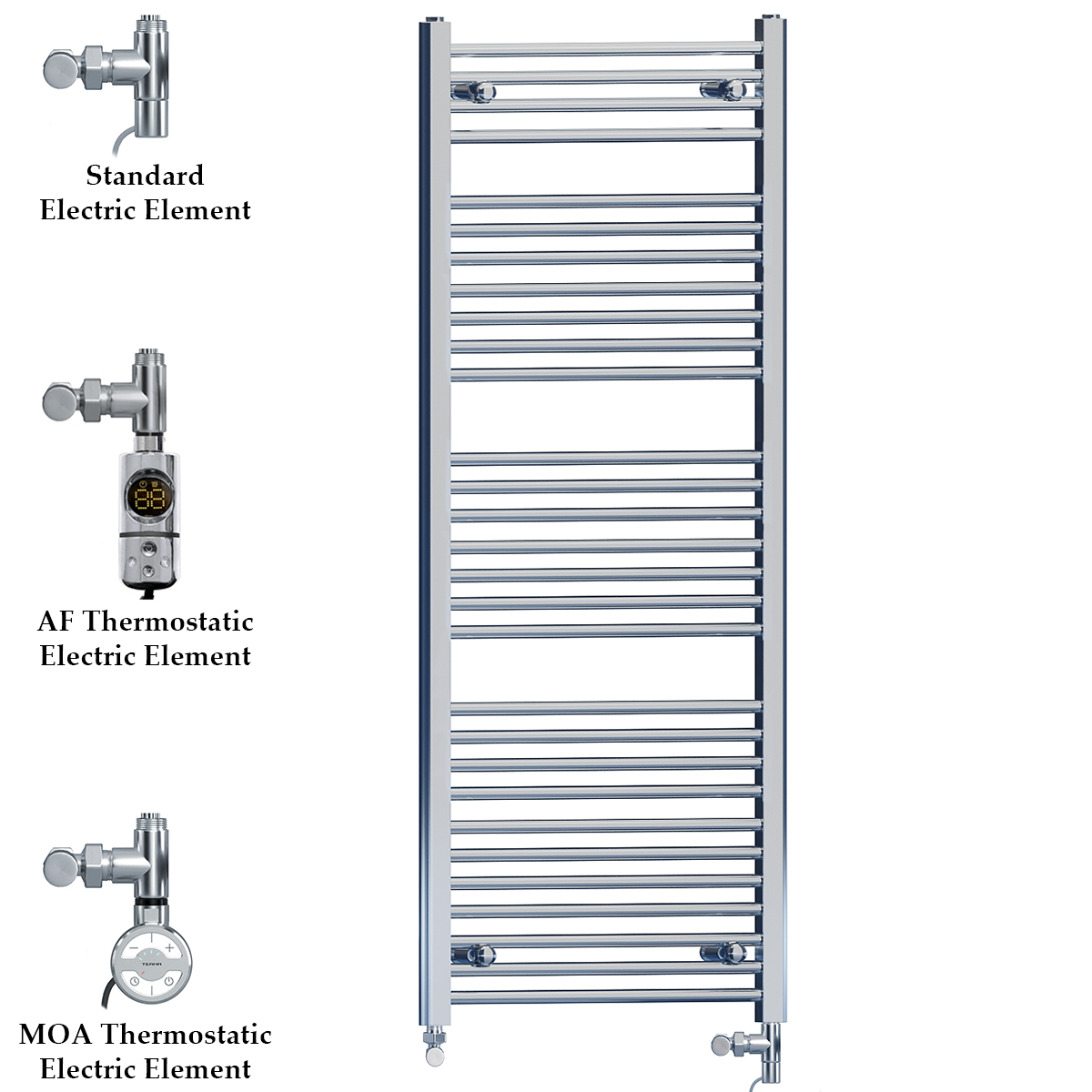  600mm Wide - 1500mm High Flat Chrome Electric Heated Towel Rail Radiator Stock Clearance
