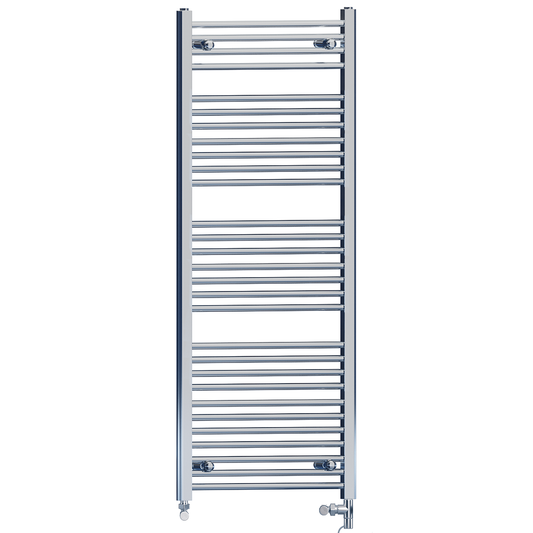 Dual Fuel 600 x 1500mm High Flat Chrome Heated Towel Rail Radiator Stock Clearance - (incl. Valves + Electric Heating Kit) 