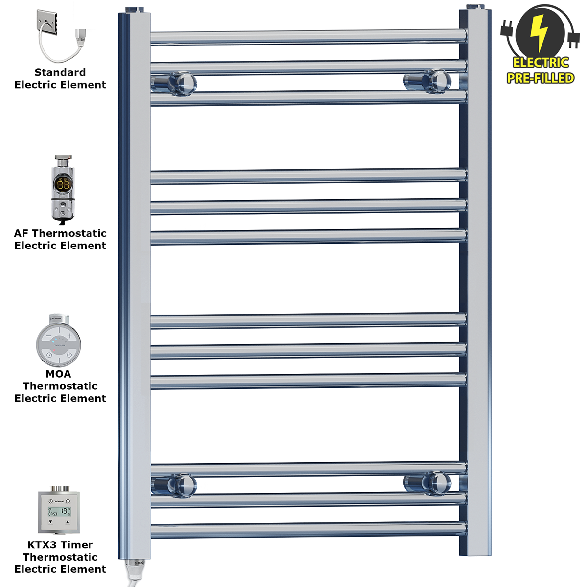  400mm Wide - 700mm High Flat Chrome Electric Heated Towel Rail Radiator Stock Clearance