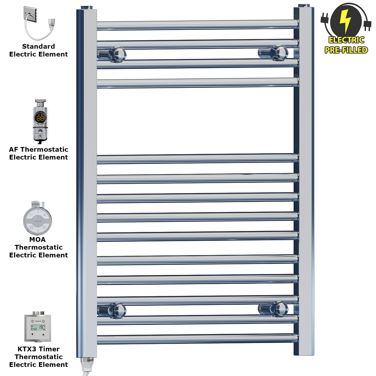  500mm Wide - 750mm High Flat Chrome Electric Heated Towel Rail Radiator Stock Clearance