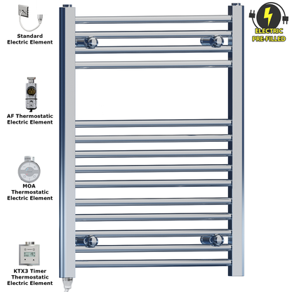  500mm Wide - 750mm High Flat Chrome Electric Heated Towel Rail Radiator Stock Clearance 
