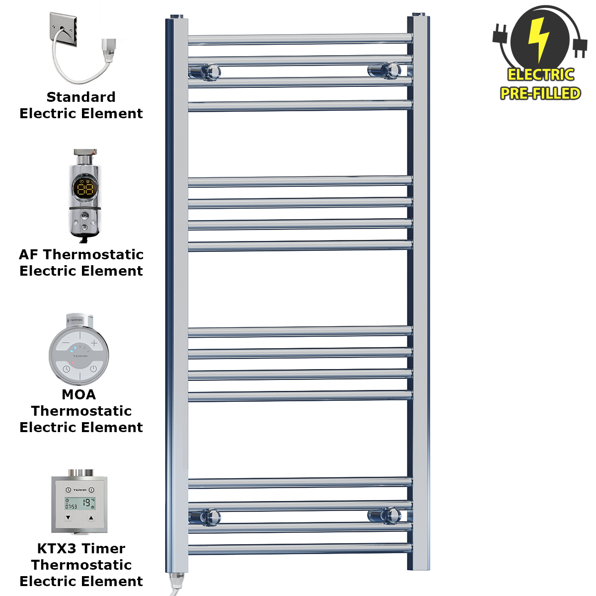 550mm Wide - 1000mm High Flat Chrome Electric Heated Towel Rail Radiator Stock Clearance