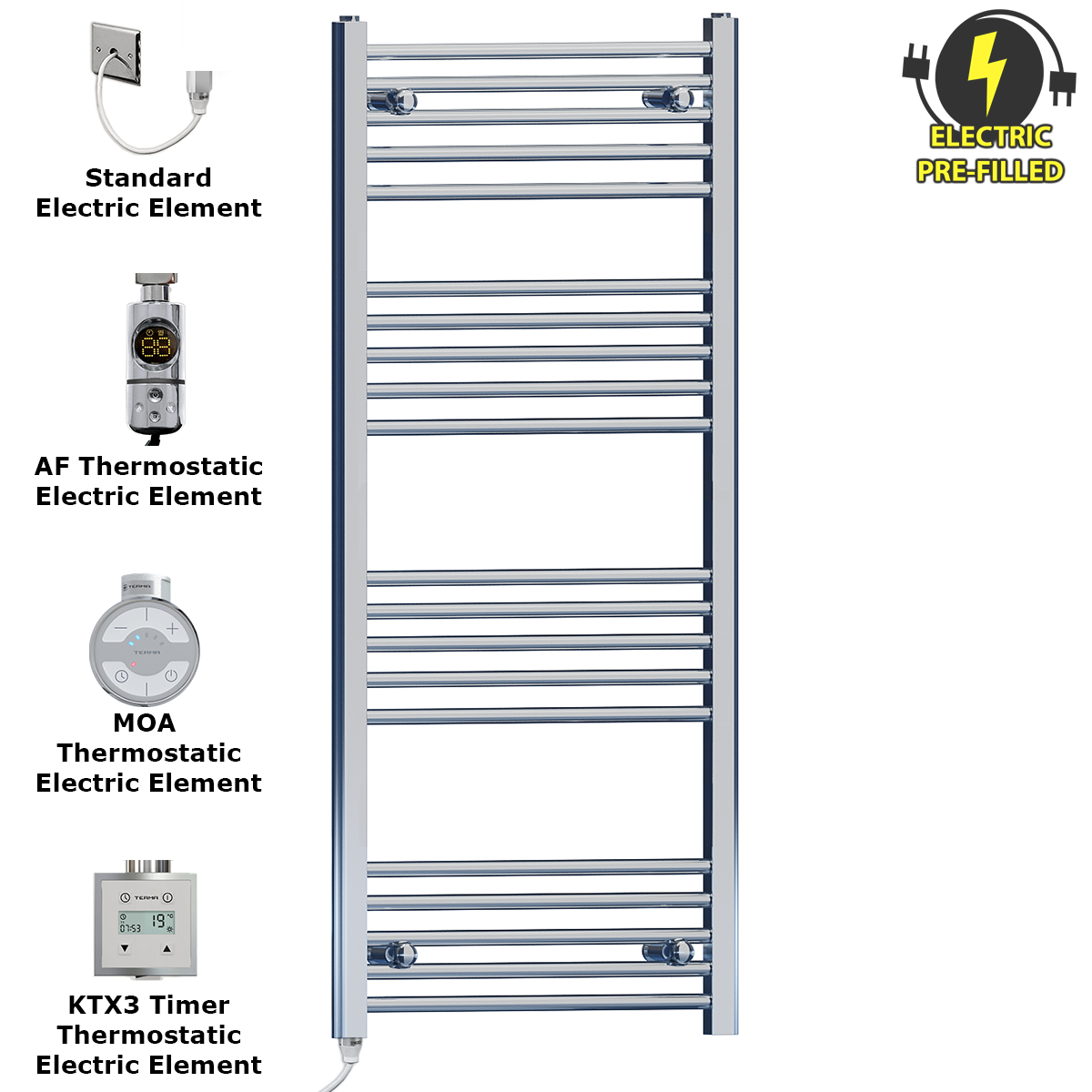  550mm Wide - 1200mm High Flat Chrome Electric Heated Towel Rail Radiator Stock Clearance