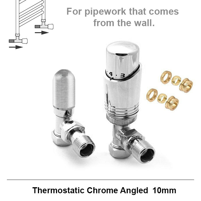 Angled Thermostatic Radiator Valves Chrome 10mm TRV Pair with 15mm Red ...
