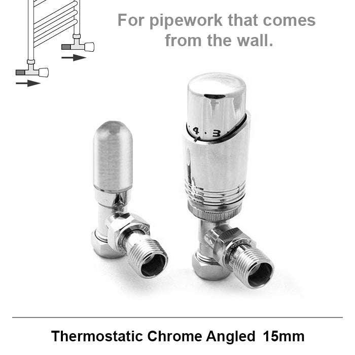  Modern Chrome Angled Thermostatic Radiator Valves 15mm Pair