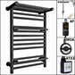 490mm Wide Black Electric Towel Rail Radiator Top Shelf & Two Towel Holder OSLO For Bathroom & Kitchen 