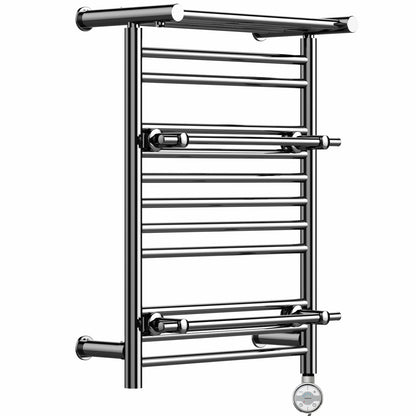  490mm Wide Chrome Electric Towel Rail Radiator Top Shelf & Two Towel Holder OSLO For Bathroom & Kitchen 