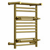 490mm Wide Gold Heated Towel Rail Radiator Top Shelf & Two Towel Holder OSLO For Bathroom & Kitchen