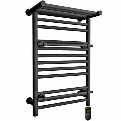  490mm Wide Black Electric Towel Rail Radiator Top Shelf & Two Towel Holder OSLO For Bathroom & Kitchen 