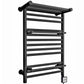 490mm Wide Black Electric Towel Rail Radiator Top Shelf & Two Towel Holder OSLO For Bathroom & Kitchen 