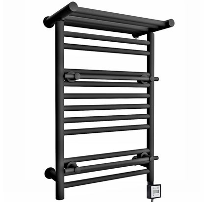  490mm Wide Black Electric Towel Rail Radiator Top Shelf & Two Towel Holder OSLO For Bathroom & Kitchen 