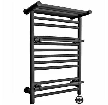  490mm Wide Black Electric Towel Rail Radiator Top Shelf & Two Towel Holder OSLO For Bathroom & Kitchen 