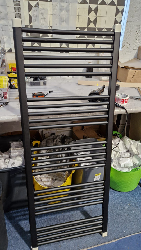 500 x 1400mm Refurbished Matt Black Heated Towel Rail Radiator DR-24 
