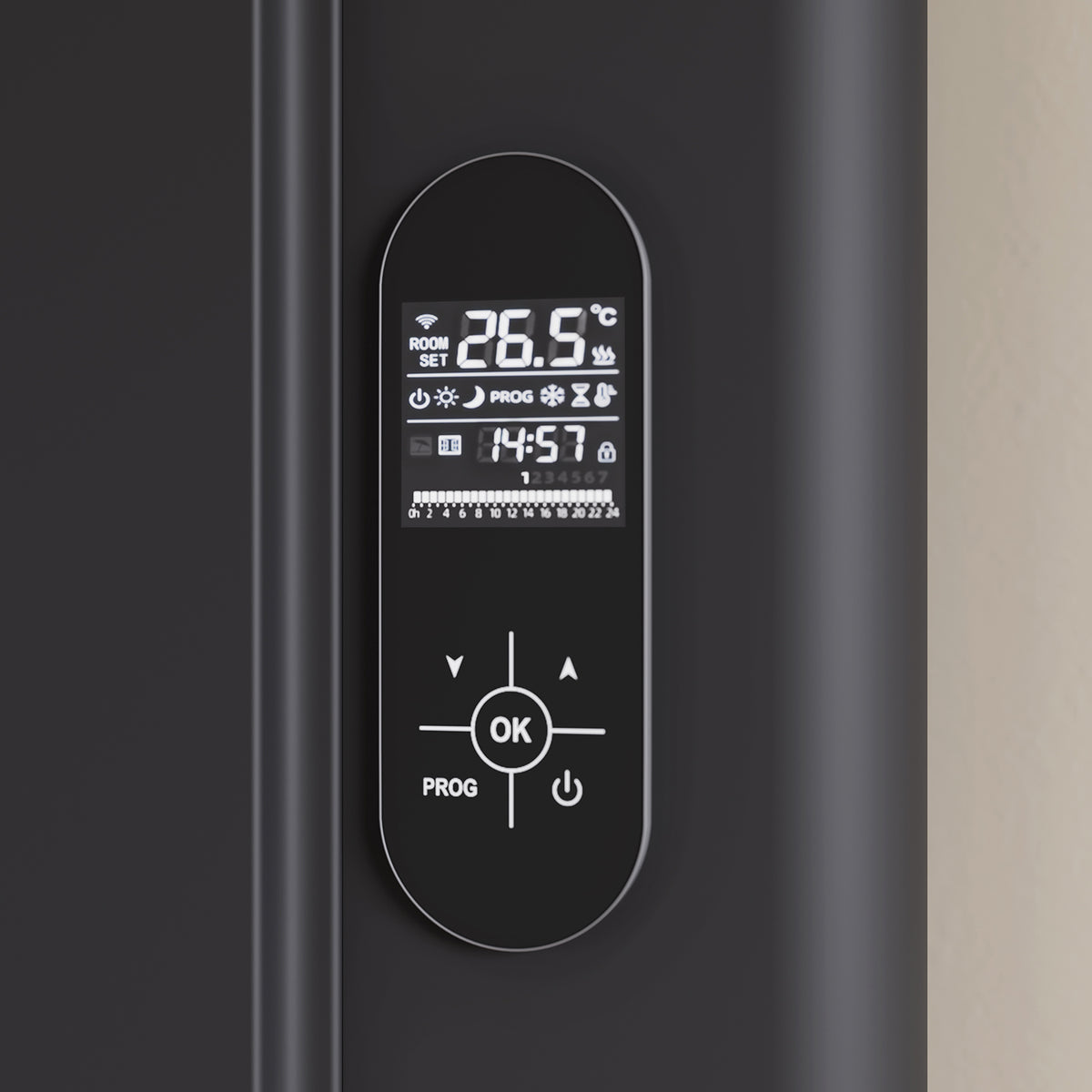  608 x 1600mm Smart Wifi Electric Panel Radiator - 2000W Black Vertical Aluminium