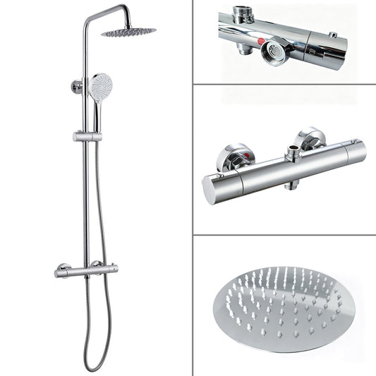 Thermostat Shower System With Round Mixer Set and Rainfall Shower Head 