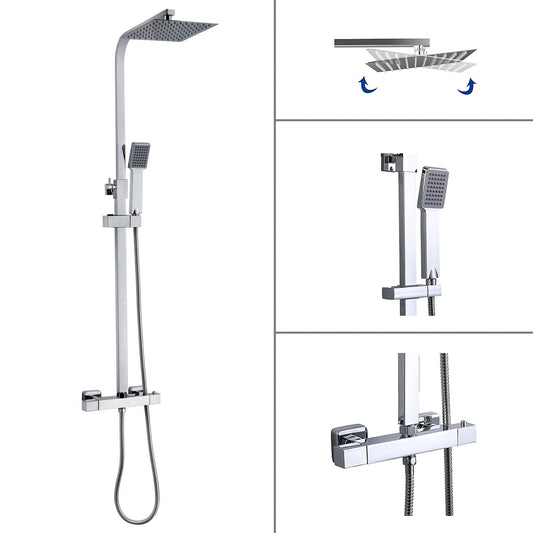 Thermostat Shower System With Square Mixer Set and Rainfall Shower Head 