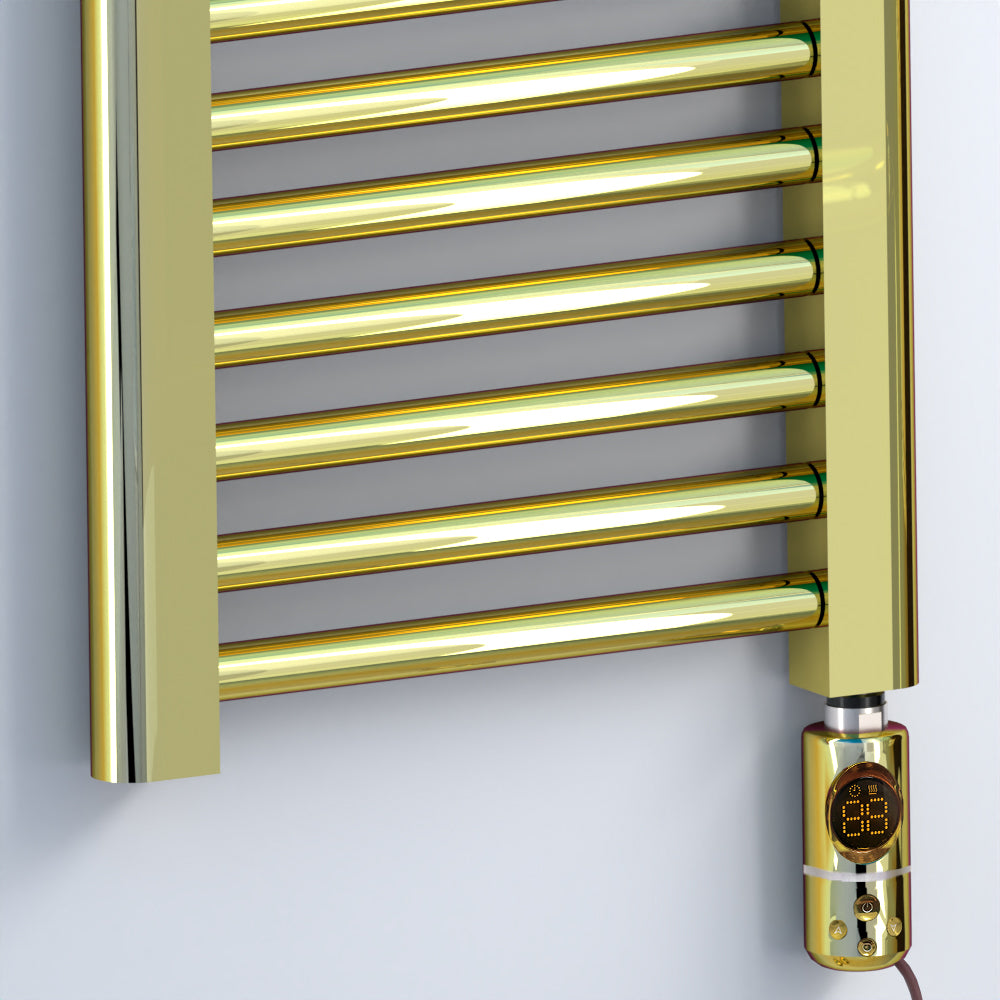  400mm Wide - 1200mm High Shiny Gold Electric Heated Towel Rail Radiator