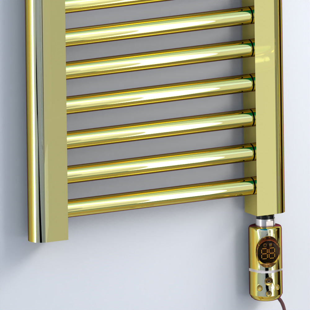 400mm Wide - 1200mm High Shiny Gold Electric Heated Towel Rail Radiator