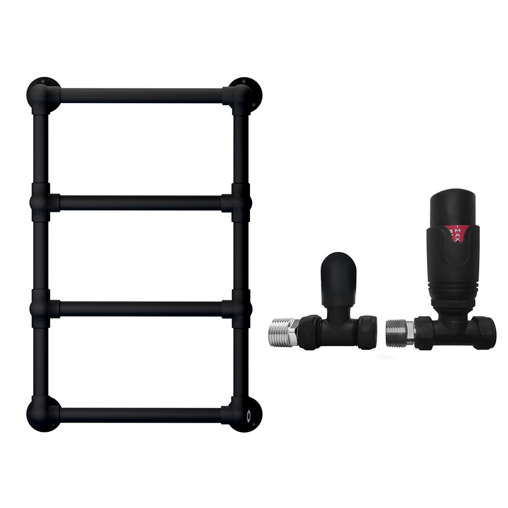  500 x 750mm Charlotte Traditional Matt Black Heated Towel Rail Radiator Central Heating Bathroom Heater