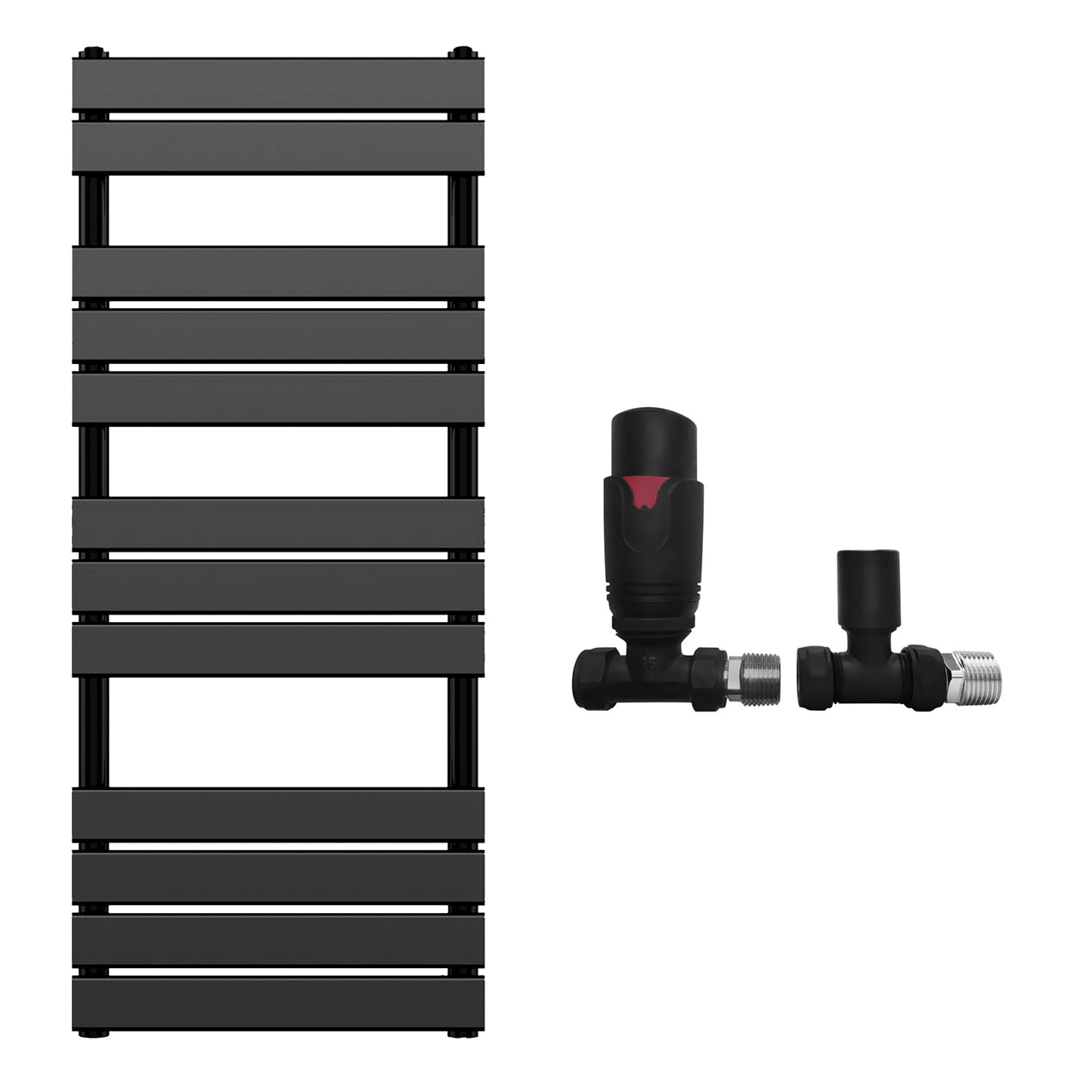  550 x 1200mm Matt Black Heated Towel Rail Radiator – Flat Panel Designer  2216 BTU Central Heating UK