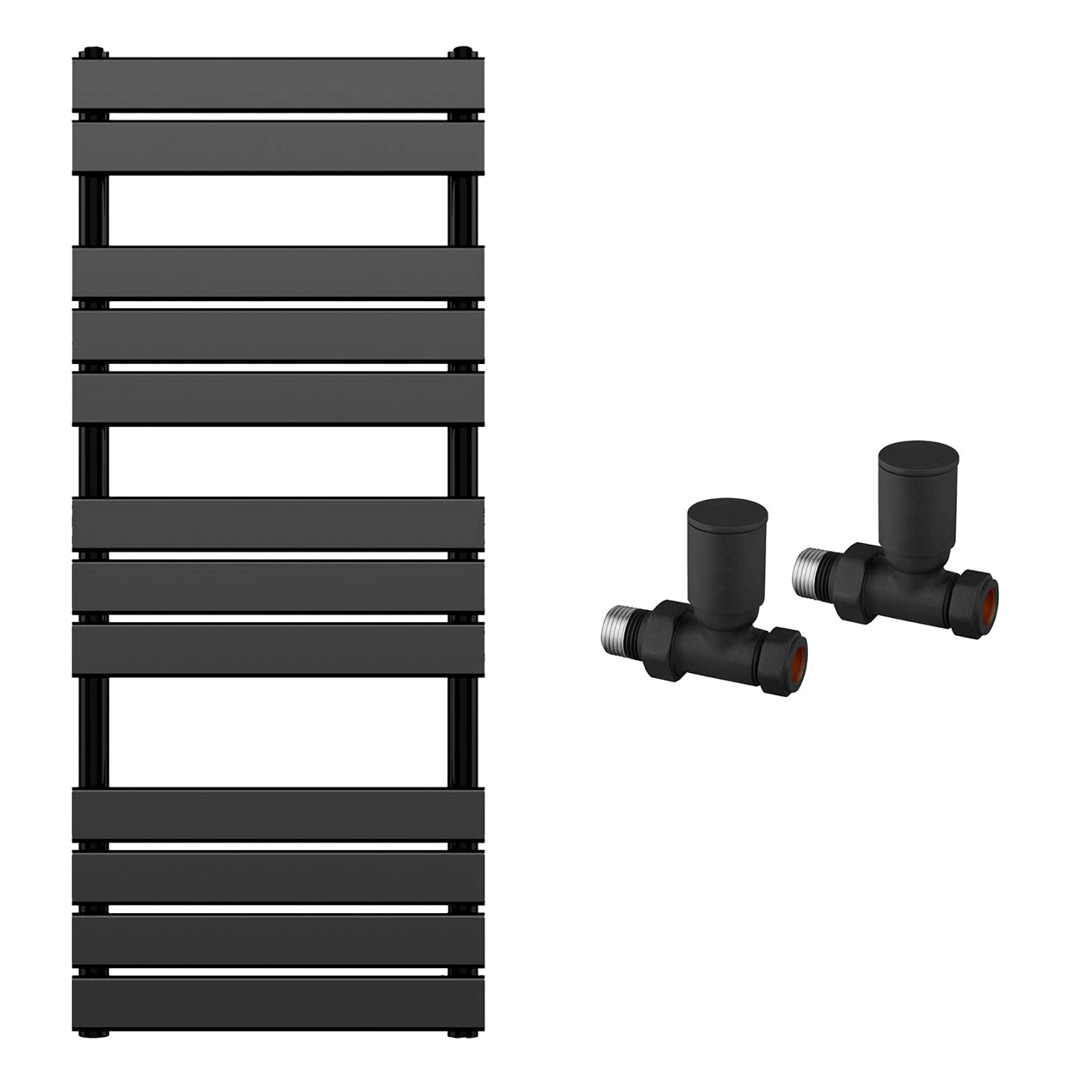  550 x 1200mm Matt Black Heated Towel Rail Radiator – Flat Panel Designer  2216 BTU Central Heating UK