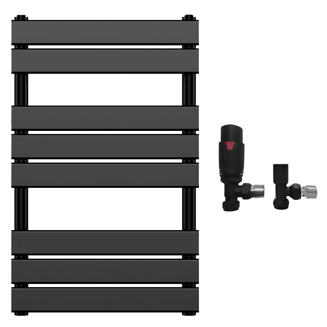  550 x 800mm Matt Black Heated Towel Rail Radiator – Flat Panel Designer  1358 BTU Central Heating UK