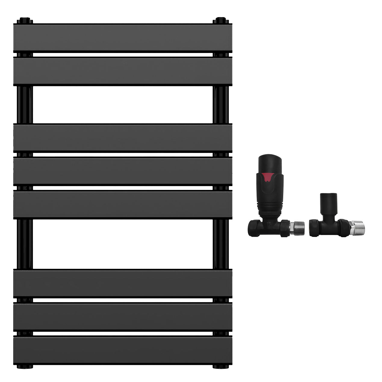  550 x 800mm Matt Black Heated Towel Rail Radiator – Flat Panel Designer  1358 BTU Central Heating UK
