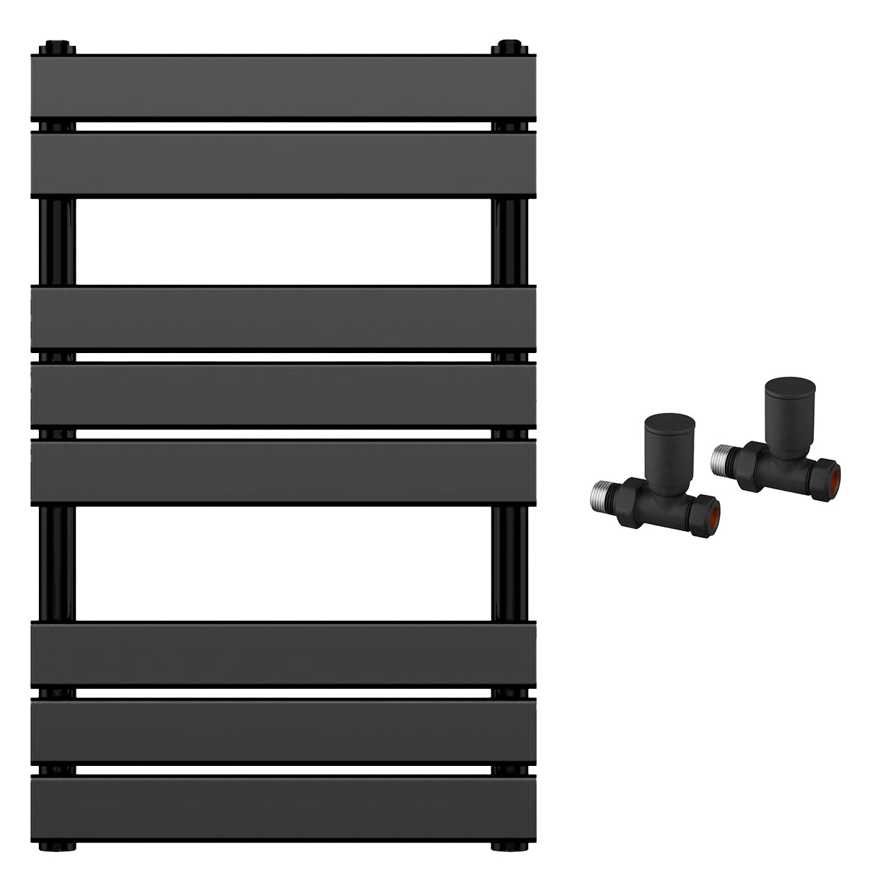  550 x 800mm Matt Black Heated Towel Rail Radiator – Flat Panel Designer  1358 BTU Central Heating UK