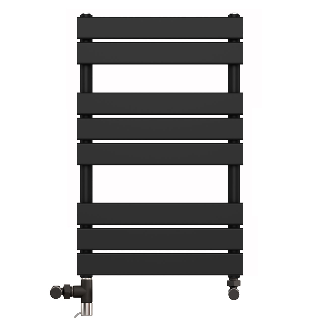  Dual Fuel 550 x 800mm Flat Panel Black Heated Towel Rail Radiator - (incl. Valves + Electric Heating Kit)