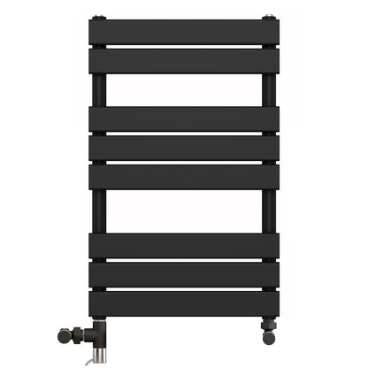  Dual Fuel 550 x 800mm Flat Panel Black Heated Towel Rail Radiator - (incl. Valves + Electric Heating Kit) 