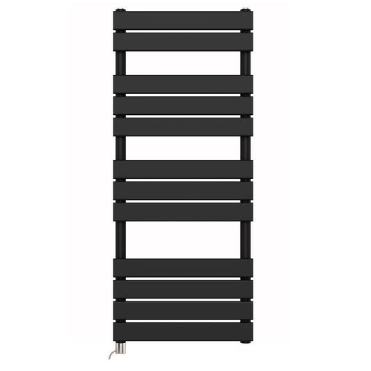 550 x 1200mm Black Electric Heated Towel Rail Radiator – Flat Panel Designer 600W Pre Filled UK 