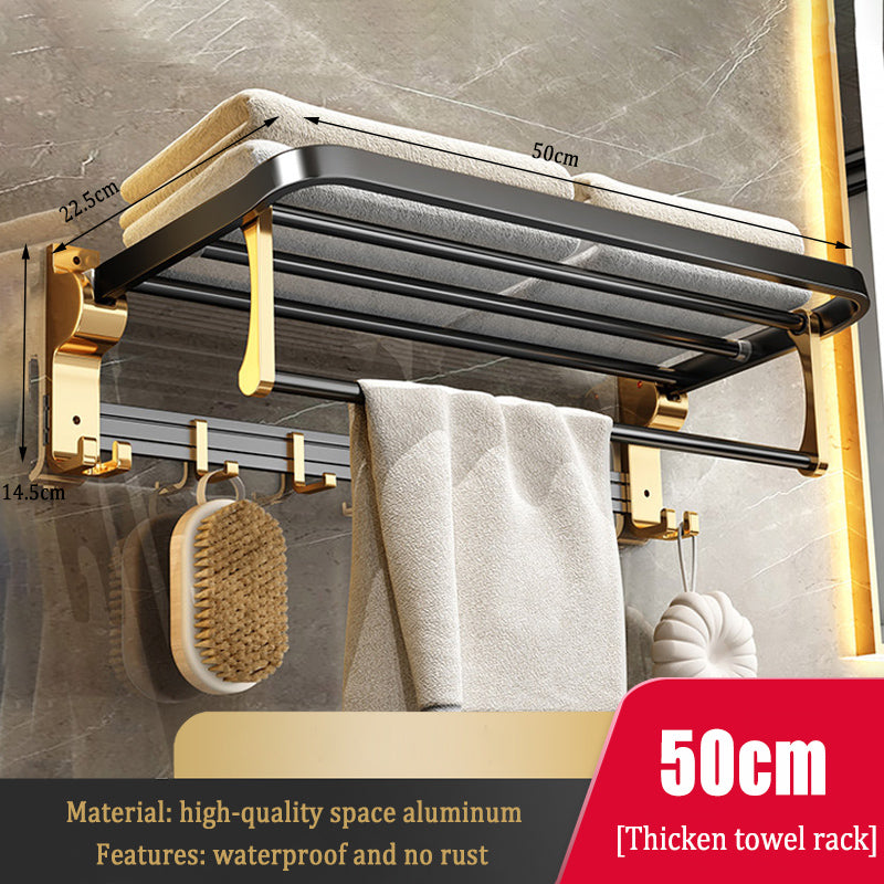 Gold Towel Rail Holder Luxury Wall Mounted Rack Shelf For Bathroom Adjustable Hooks