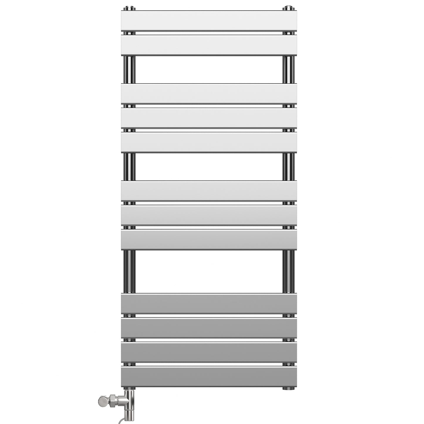  Dual Fuel 550 x 1200mm Flat Panel Chrome Heated Towel Rail Radiator - (incl. Valves + Electric Heating Kit)