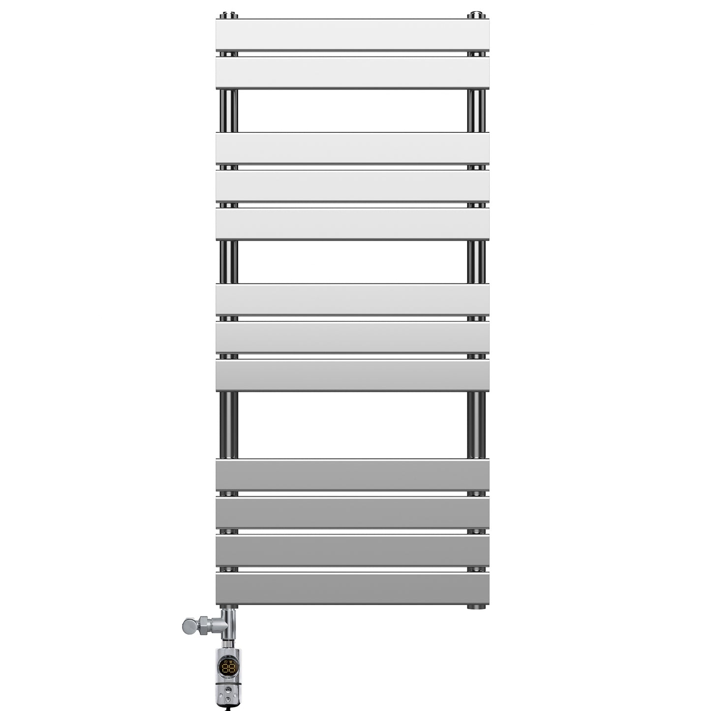  Dual Fuel 550 x 1200mm Flat Panel Chrome Heated Towel Rail Radiator - (incl. Valves + Electric Heating Kit)