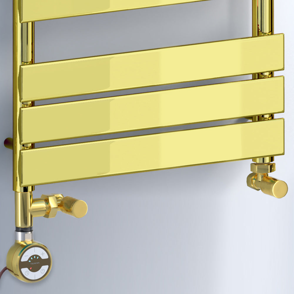 Dual Fuel -500 x 1400mm Straight Gold Panel Heated Towel Rail - (incl. Valves + Electric Heating Kit)