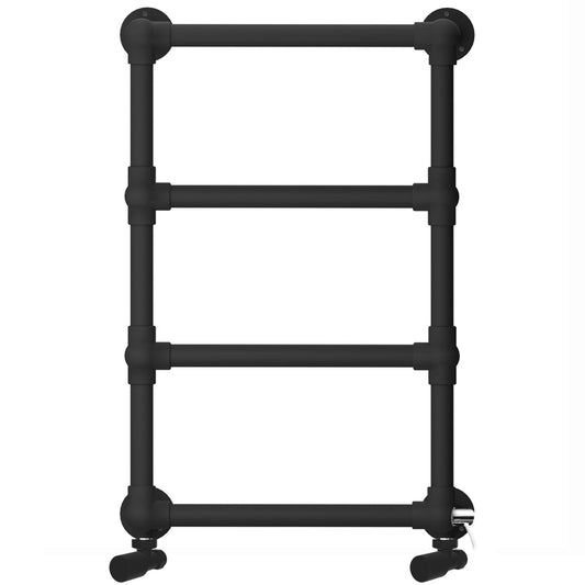 Dual Fuel Traditional Matt Black Heated Towel Rail 500 x 750mm Charlotte (Incl. Valves + Electric Heating Kit) 