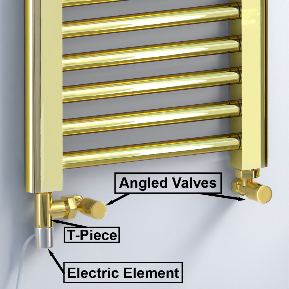 Dual Fuel 550 x 1200mm Shiny Gold Heated Towel Rail Radiator- (incl. Valves + Electric Heating Kit)
