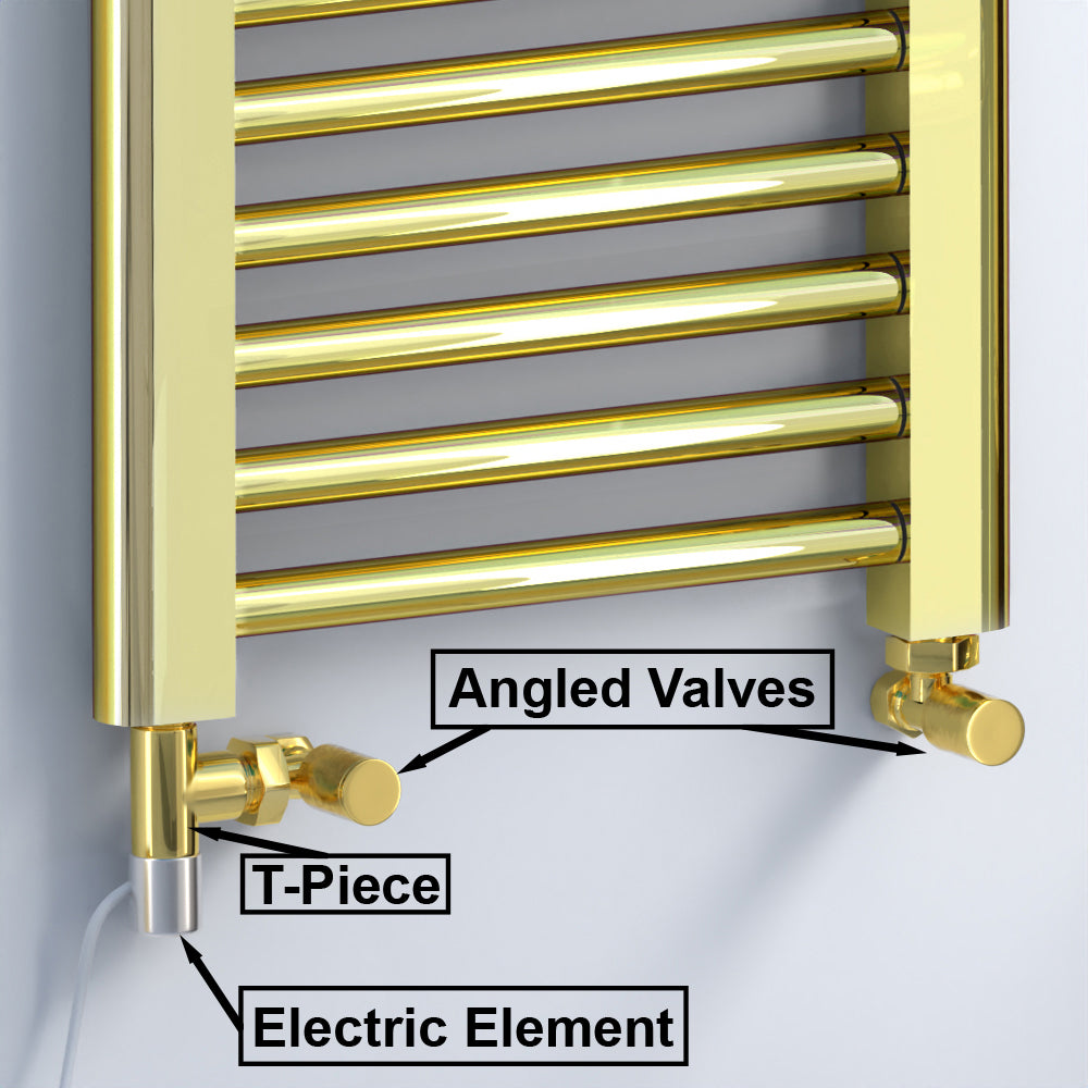  Dual Fuel 550 x 1200mm Shiny Gold Heated Towel Rail Radiator- (incl. Valves + Electric Heating Kit)