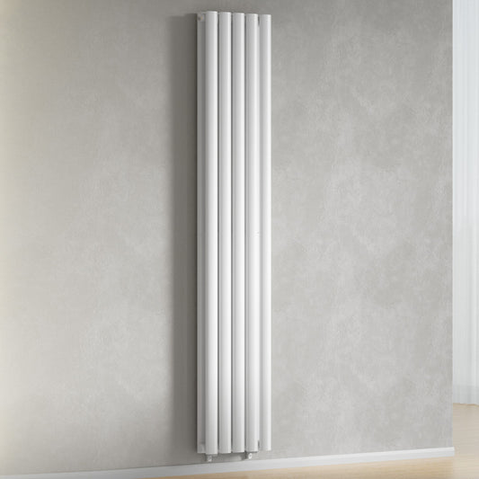 300mm x 1600mm White Designer Vertical Double Column Radiator, 3291 BTU