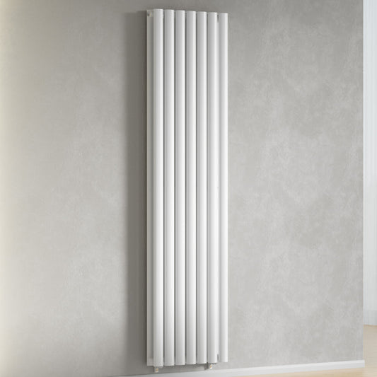 420mm x 1600mm White Designer Vertical Double Column Radiator, 4607 BTU