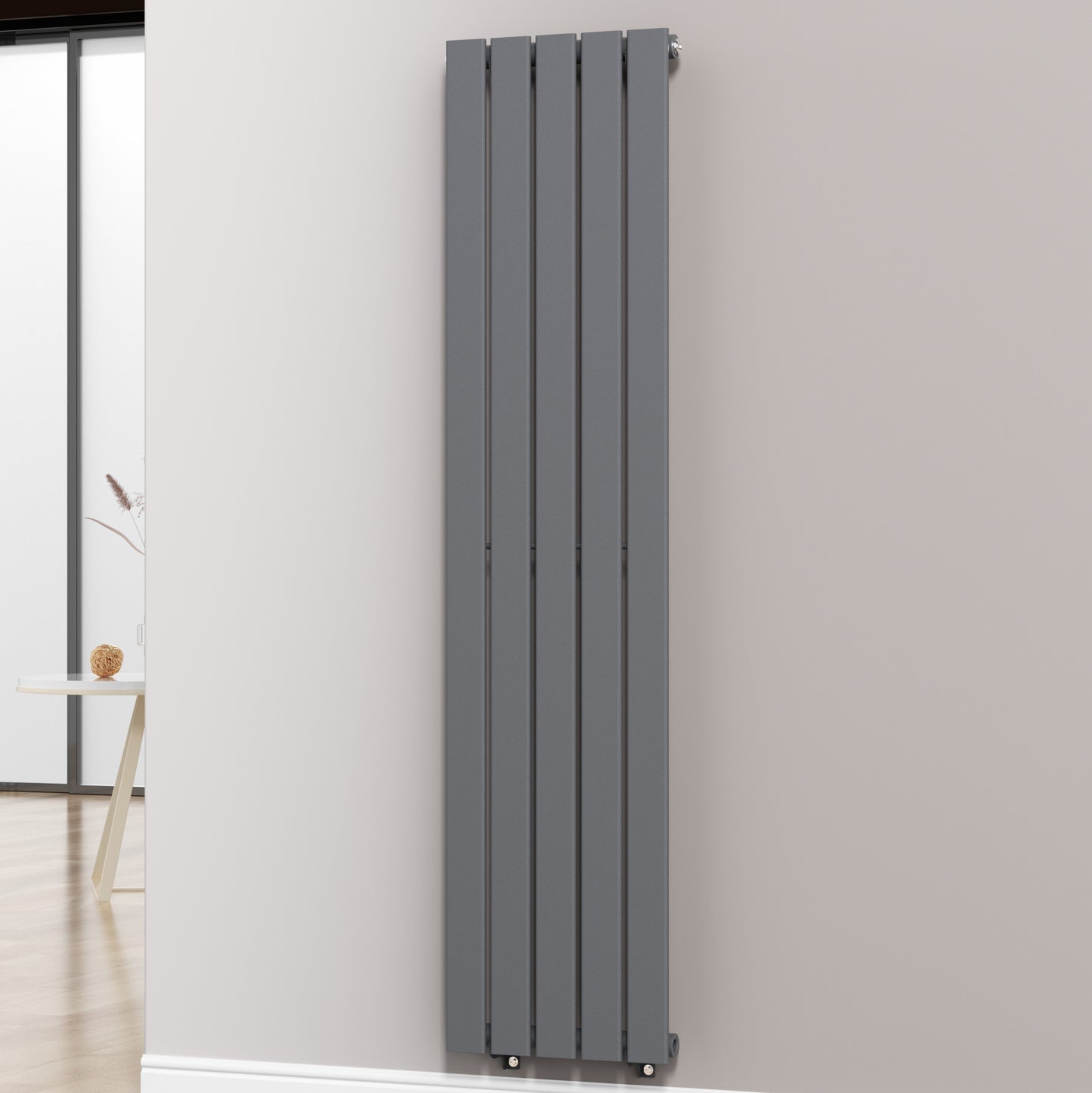  376mm x 1600mm Anthracite Gray Designer Vertical Single Flat Panel Radiator, 2131 BTU