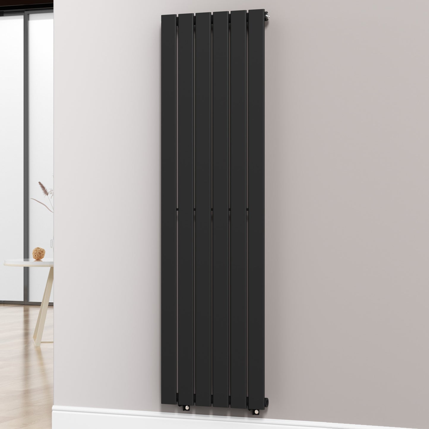  452mm x 1600mm Black Designer Vertical Single Flat Panel Radiator, 2558 BTU