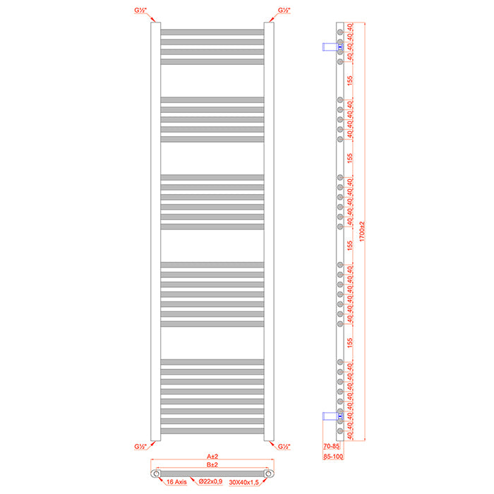  Dual Fuel 550 x 1700mm Straight Chrome  Heated Towel Rail Radiator- (incl. Valves + Electric Heating Kit)
