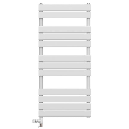  Dual Fuel 500 x 1200mm Flat Panel White Heated Towel Rail Radiator - (incl. Valves + Electric Heating Kit) 